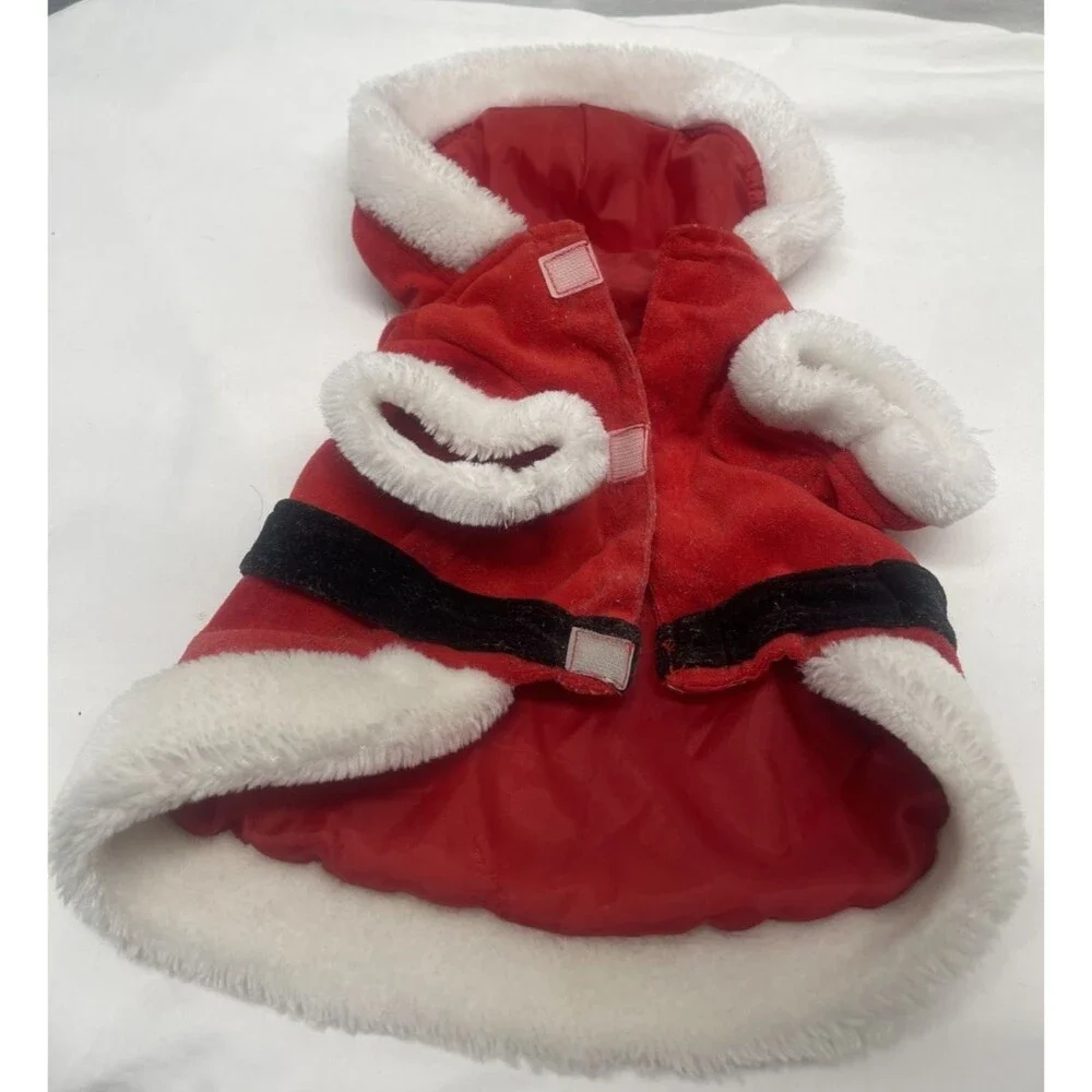 Hoodie Santa Suit Dog Sweater Jacket Cat Pet Small Velvet Fur Trim Christmas Red